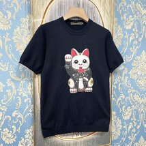 定価3万★christian milada・ミラノ発・半袖Tシャツ★高級ウール 上品 伸縮性 薄手 ソフト 招き猫 可愛い トップス 着やせ レディース M/46_画像7