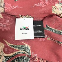 上級ヨーロッパ製※定価3万◆ブルガリア発※RISELIN 半袖Tシャツ 高級シルク混 速乾 薄手 総柄 折り襟 上品 トップス カジュアル 夏 M/46_画像9