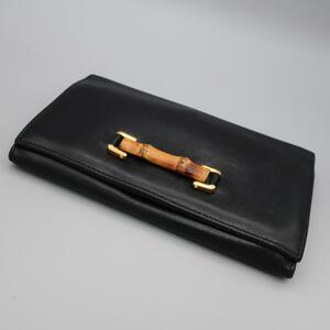 正規品 グッチ Gucci 二つ折り長財布 バンブー がま口 大容量 黒 美品 Authentic Mint Wallet Bamboo Pouch