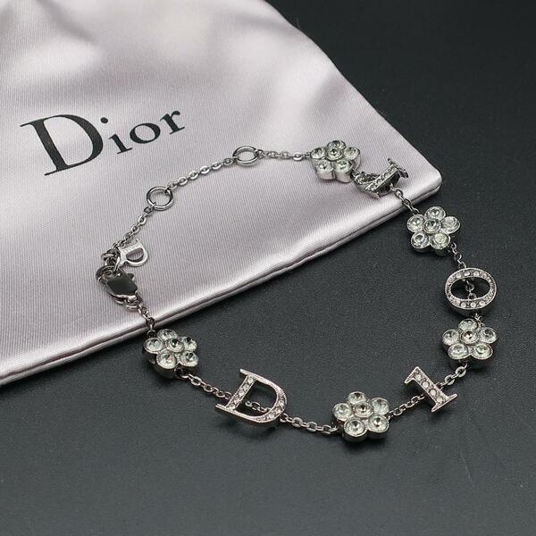 正規品 クリスチャンディオール ロゴ Dior ブレスレット シルバー 美品 袋 Mint Authentic Silver Christian Dior 