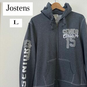 Jostens ジップアップパーカー　 レディース　sizeL 古着　プリントパーカー　ダークグレー　