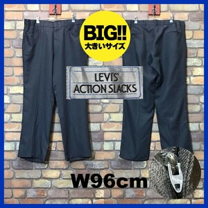 BP3-045★W96センチ位★名作★80's VINTAGE★【LEVI'S ACTION SLACKS】タロンジップ ノータック スラックス【W38程度 メンズ XL】濃グレー