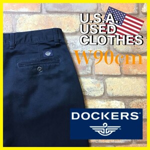 BP2-866★W90センチ位★USA直輸入★オールド品★【DOCKERS ドッカーズ】2タック ツイルパンツ【W35 メンズ L】濃紺 ネイビー 古着 アメカジ