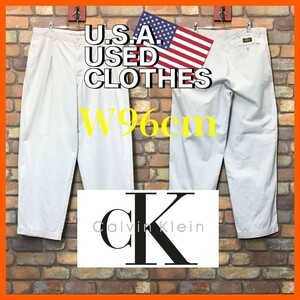 BP2-853★W96センチ位★USAビッグサイズ★【Calvin Klein Khakis】2タック ワークパンツ【W38 メンズ XL】オフホワイト USA古着 チノパン