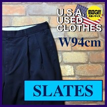 BP2-962★W94センチ位★90's★USA買付商品★【SLATES スレート】2タック ビンテージスラックス【W38 メンズ XL】濃紺 リーバイス USA古着_画像1