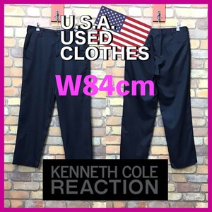 BP2-675★W84センチ位★アメリカ買付商品★【KENNETH COLE REACTION】ノータック スラックス【W32 メンズ M】濃紺 ネイビー USA古着 ゴルフ