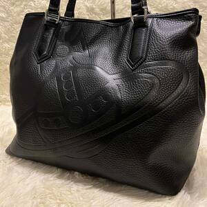 1円スタート　1スタ　【希少】Vivienne Westwood ヴィヴィアンウエストウッド　トートバッグ　肩掛け　オーブ　ビックロゴ　黒　レザー　A4