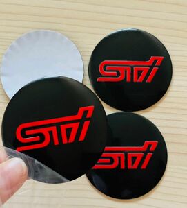 スバル　STI 用ホイールキャップステッカー56mm4枚セットブラック、レッド