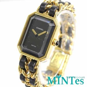 Chanel Chanel Premiere L lady's wristwatch quartz H0001 black × Gold GP× leather lady's elegant stylish 