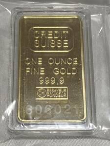 インゴット　/スイスCREDITSUISSE　/記念金貨コイン・金貨バー長方形 GOLD 31.7gシリアルナンバー入り24kgp Gold Plated 専用ケース付き