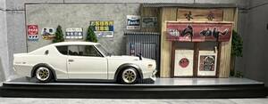 訳有！！アシェット 国産名車 1/24 日産 スカイライン GT-R ケンメリ カスタム ラーメン屋 風景ジオラマ ケース