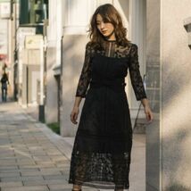 FRAY I.D◆春◆大人の美ブラック◎オーガンジー レース フォーマル ワンピース ◆オケージョン 結婚式 二次会 お呼ばれ ◆フレイアイディー_画像1