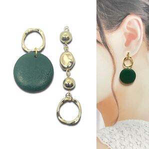 422.ゴールド×グリーンウッドアシメピアス(イヤリング変更可)ハンドメイド