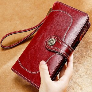 人気 長財布 メンズ財布 レディース財布 大容量 お札入れ 小銭入れ 使いやすい オイルワックス レザー 多機能 クラッチバッグ 赤
