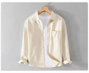 シャツジャケット メンズ ゆったり 長袖 シャツ 無地 春秋服 綿100% カジュアル ファッション カーキ M~4XL