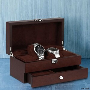 高級2層木製時計ケース 時計ケース ジュエリーボックス 腕時計収納ボックス アクセサリー 時計 指輪 コレクションケース 上品　高級　木製