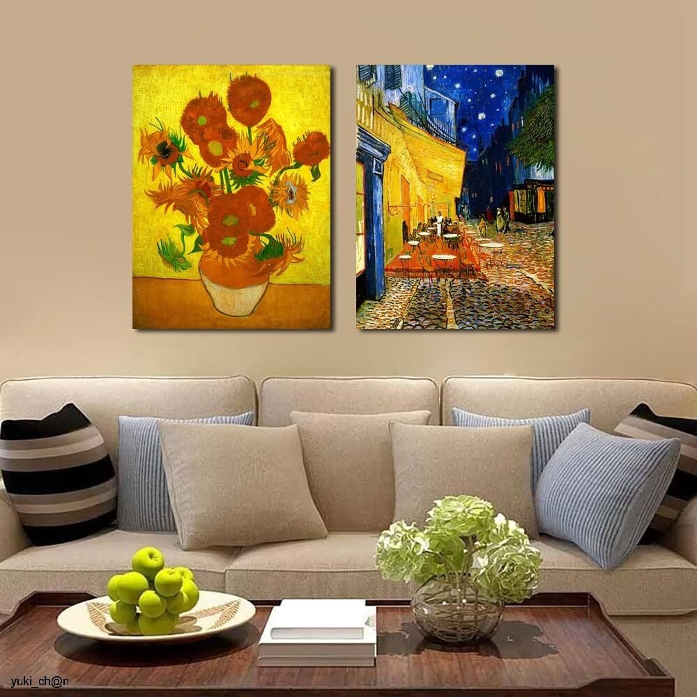 Kunsttafelgemälde Van Gogh Caféterrasse bei Nacht Sonnenblume Interieur Impressionistisches Ölgemälde Wanddekoration Wandbehang Poster Wandbehang Gemälde Hintergrundgemälde mit Holzrahmen Reproduktion, Kunstwerk, Malerei, Andere