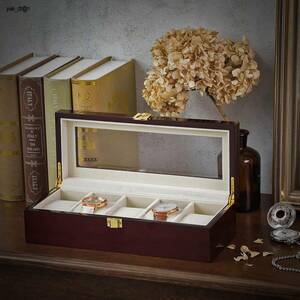  wristwatch storage case 5ps.@ wooden transparent window attaching high class wristwatch box collection case clock storage watch box accessory storage combined use 