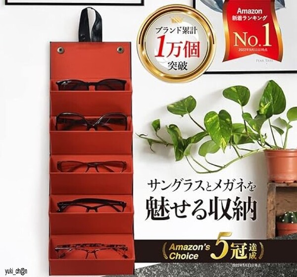 メガネ収納 メガネ収納ケース ブラック&レッド サングラス収納 複数収納 収納 壁掛け 折り畳み式 5本 インテリアコーディネーター監修