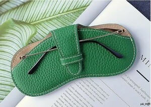  glasses case glasses case green stylish lady's men's leather leather slim thin type soft light weight compact man and woman use 