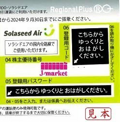 即決あり★ソラシドエア　Solaseed Air　リージョナルプラスウイングス　株主優待　2024年9月30日まで★