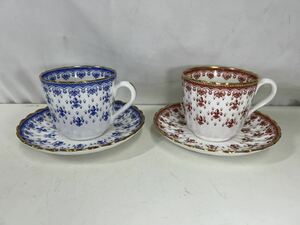 SPODE スポード フルールドリス Fleur de Lys ブルー レッド カップ ソーサー セット【36537】