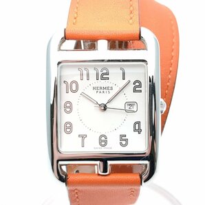 HERMES エルメス CC2.710 ケープコッド ドゥブルトゥール デイト スクエア クォーツ 革ベルト 腕時計 シルバー文字盤の画像1