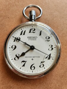 動作確定済　ガラス面ヒビあり　セイコー SEIKO アンティーク 鉄道 懐中時計 手巻き　裏蓋には記念の刻印があり　【SH-30802】