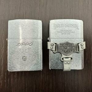 #331A ZIPPO ジッポ HARLEY-DAVIDSON ハーレーダビッドソン ノーマルとのおまとめ2点 ジッポライター シルバーカラー オイルライター 美品