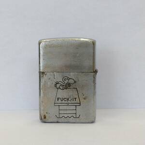 【月内入金できる方】＃464F ベトナムZIPPO ジッポ スヌーピー柄 シルバーカラー アンティーク ヴィンテージ レザーケース ブラウン