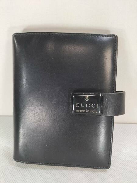 【パケプラ無料】GUCCI グッチ レザー シルバー金具 6穴式 手帳カバー スケジュール帳 ステーショナリー 14x11cm [u1048]