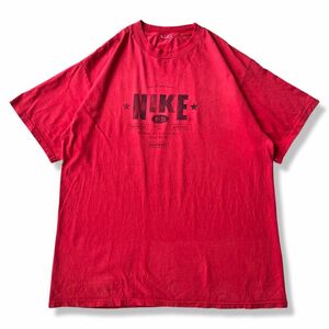 【00s】NIKE ブロック体ロゴプリント 半袖Tシャツ 赤 ナイキ スウォッシュロゴ クルーネックTシャツ アメカジ 古着