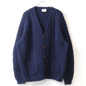 BLARNEY WOOLLEN MILLS■フィシャーマンカーディガン ネイビー/XL 手編み アイルランド製