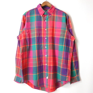 RALPH LAUREN■マドラスチェックBDシャツ ボタンダウンシャツ ピンク系/L ラルフローレン