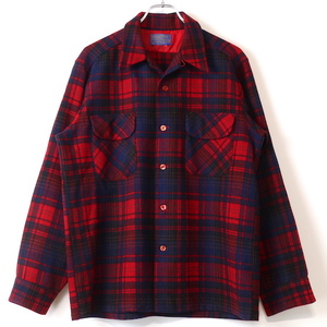 PENDLETON■ウールオープンカラーシャツ レッド×ブルー/M 70S ペンドルトン