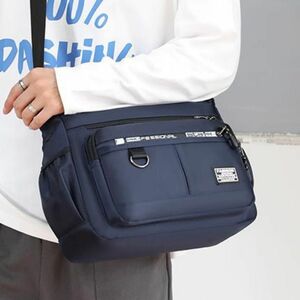  shoulder bag navy lady's men's high capacity diagonal .. brand light weight largish a4 travel plain unisex bicycle man and woman use 