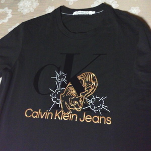 希少 限定 Calvin Klein Jeans 虎 Tシャツ ブラック カルバンクライン ジーンズ 干支 タイガー ロゴ プリント 黒 CK シャツ 