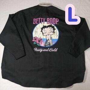 【１点のみ】ベティちゃん　BettyBoop 長袖 クレリックシャツ L ブラック 再入荷なし