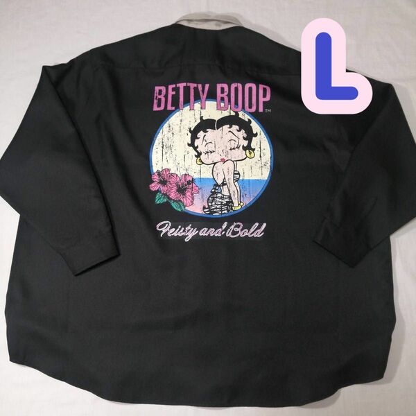 【１点のみ】ベティちゃん　BettyBoop 長袖 クレリックシャツ L ブラック 再入荷なし