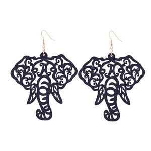 Art hand Auction Asian Elephant Earrings Black Painting Elephant Large Large Animal Swaying Souvenir Gift Gift Matching New, ladies accessories, earrings, others