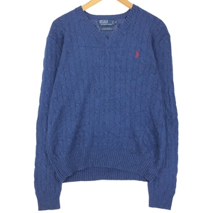 古着 ラルフローレン Ralph Lauren POLO by Ralph Lauren ケーブル編み Vネック シルクニットセーター メンズM /eaa399432