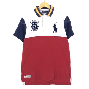 古着 ラルフローレン POLO RALPH LAUREN CUSTOM FIT ビッグポニー トリコロール 半袖 ラガーシャツ メンズM /eaa428374