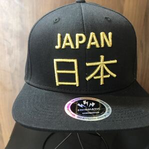 フリーサイズ キャップ 帽子 JAPAN 日本 ゴールド刺繍入 黒 ブラック系 CAP 未使用の画像2
