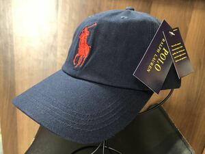  ポロラルフローレン　Polo Ralph Lauren 帽子　キャップ　青　系　赤刺繍入　フリーサイズ　男女用