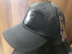 ポロラルフローレン　キャップ 帽子 Polo Ralph Lauren CAP 黒　ブラック　白刺繍入　男女用　フリーサイズ