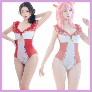 大人気！！コスプレ 原神 八重神子 水着 バックレス コスプレ 衣装 ワンピース 水着 Sサイズ