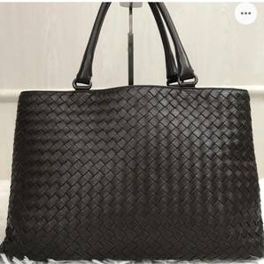 ボッテガヴェネタ BOTTEGA VENETA 編み込み イントレチャート トートバッグ メンズ ビジネス 大容量 A4 レザー 革 ブラウンの画像2