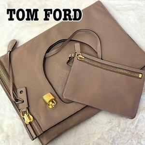 TOM FORD トムフォード アリックス ALIX クラッチバッグ ピンクベージュ ゴールド トートバッグ 折りたたみ ポーチ付き 南京錠 鍵 カデナ