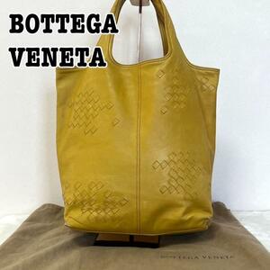 BOTTEGA VENETA ボッテガヴェネタ イントレチャート レザー トートバッグ イエロー ハンドバッグ 編み込み　メッシュ 肩掛け 保存袋付き