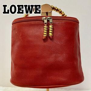 LOEWE ロエベ ベラスケス バニティ ハンドバッグ レザー レッド ゴールド 化粧ポーチ 開閉ファスナー アナグラム メタルツイストハンドル